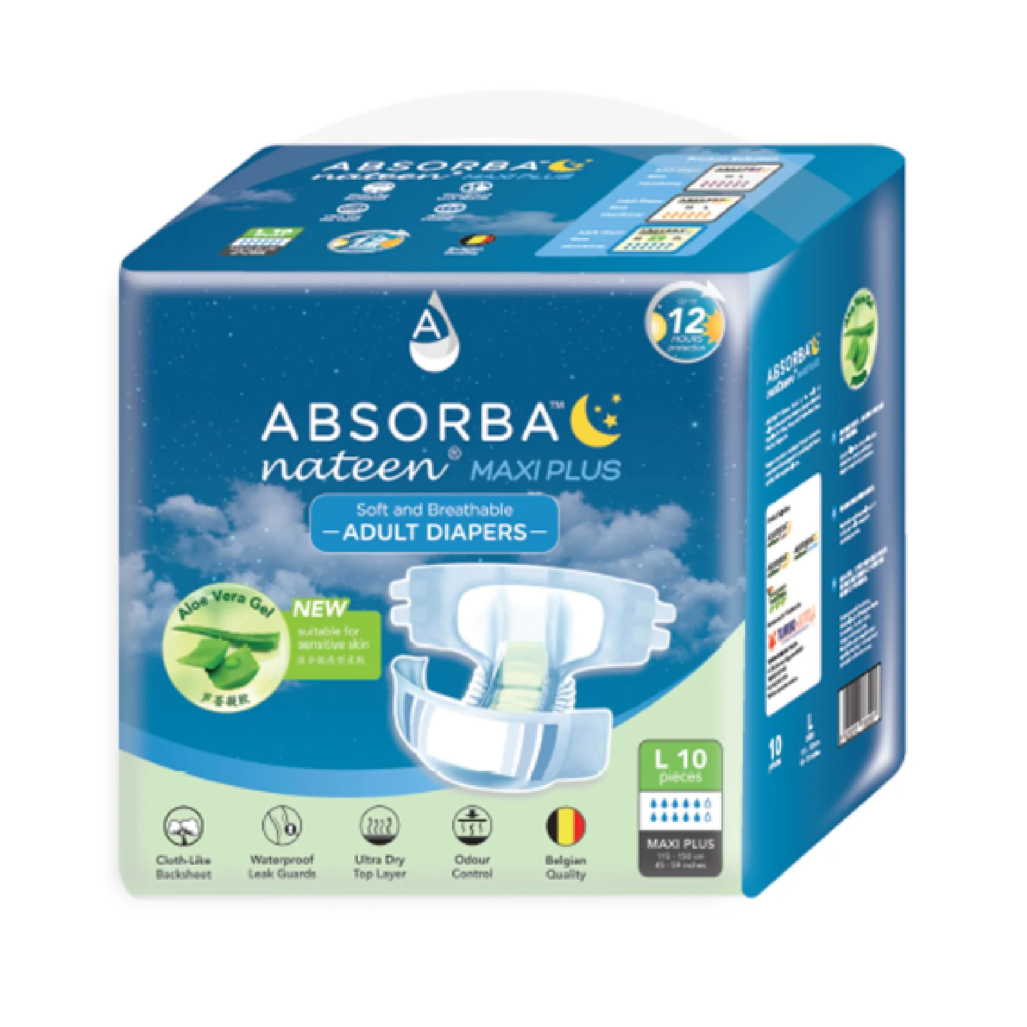 ABSORBA Nateen Maxi Plus Adult Diapers L Size 10's, Lampin Dewasa, 防漏成人纸尿裤