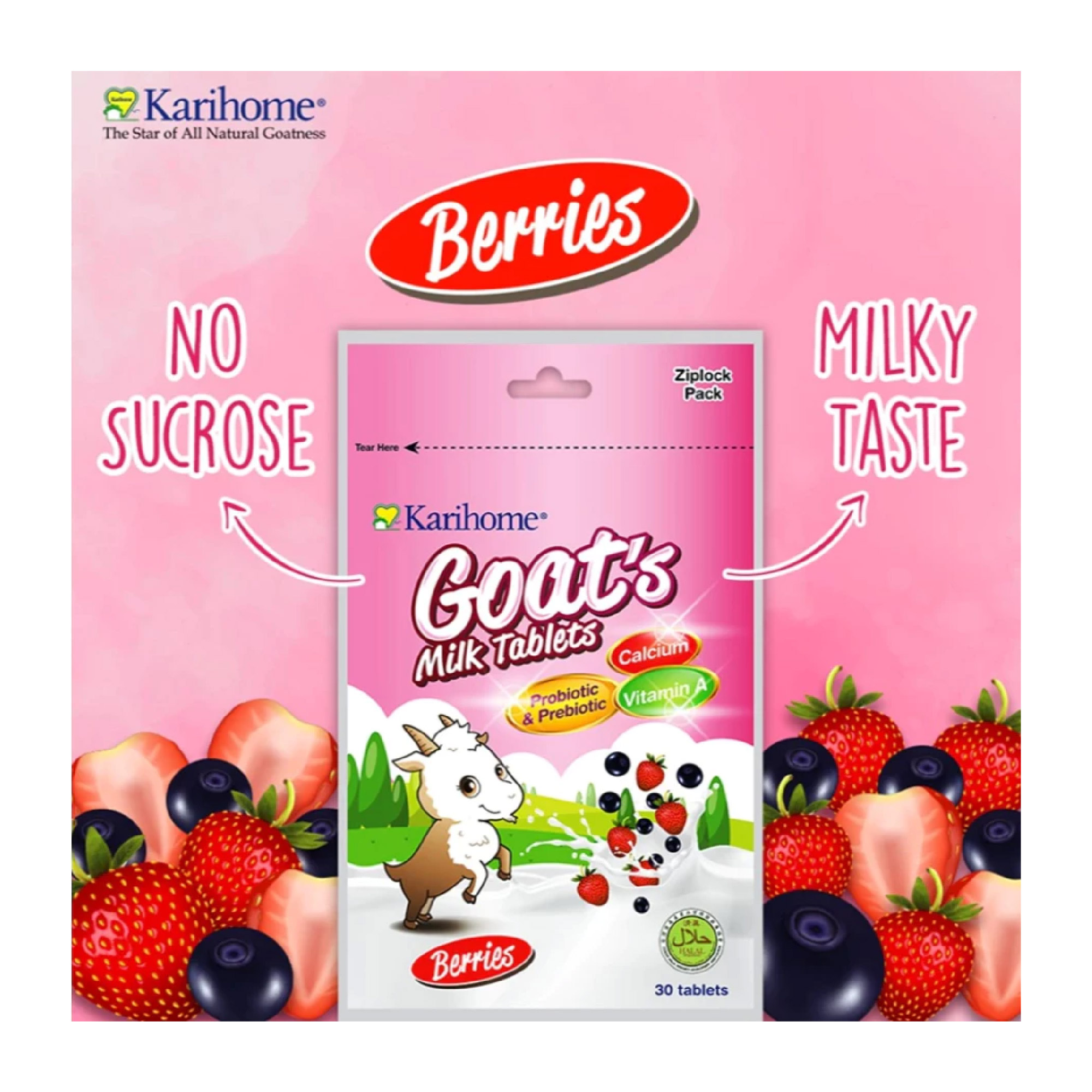 KARIHOME Goat's Milk Sweeties 30's - Berries, 莓果口味, 羊奶糖, Gula Perisa beri, Snek Gula Susu Kambing