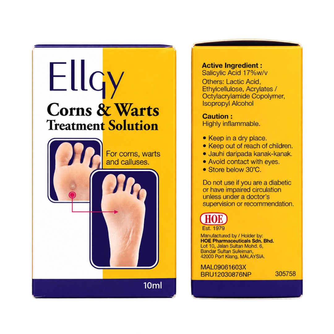 ELLGY Corn & Warts Solution 10ml with Salicylic Acid 17%, Ubat Ketuat, Corn Remover