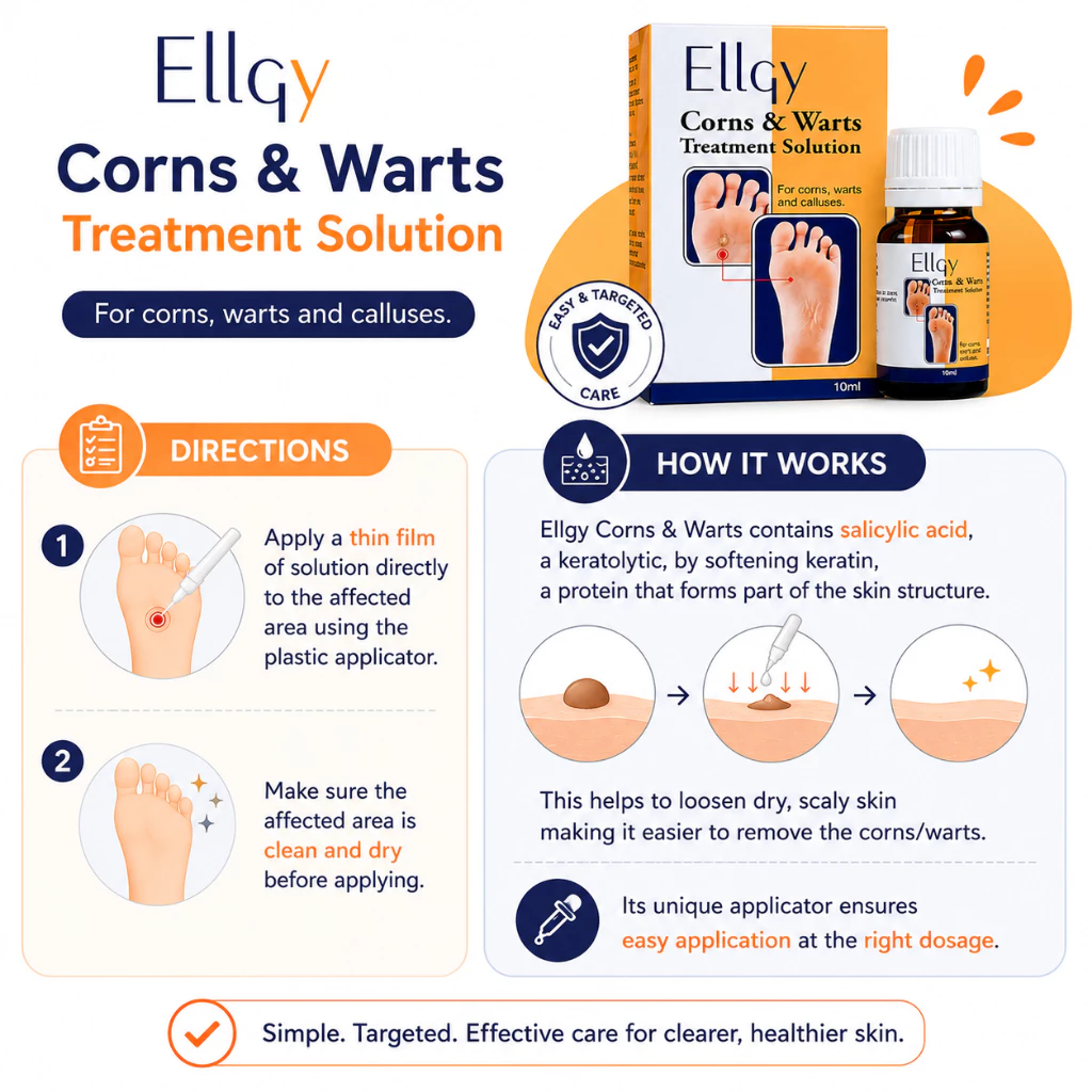ELLGY Corn & Warts Solution 10ml with Salicylic Acid 17%, Ubat Ketuat, Corn Remover