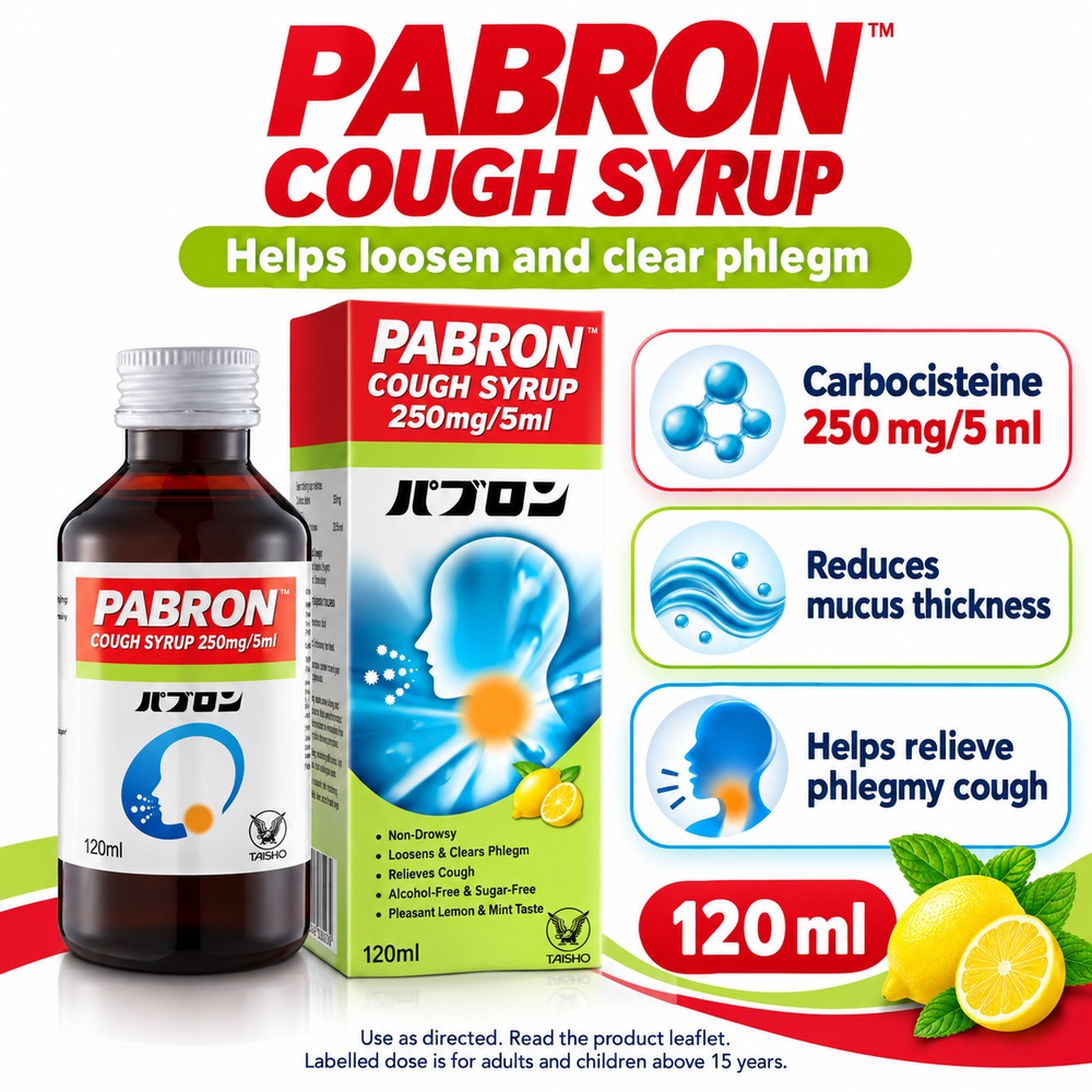 Pabron Cough Syrup 120ml Carbocisteine 250mg/5ml, Phlegm Relief, Batuk Berkahak