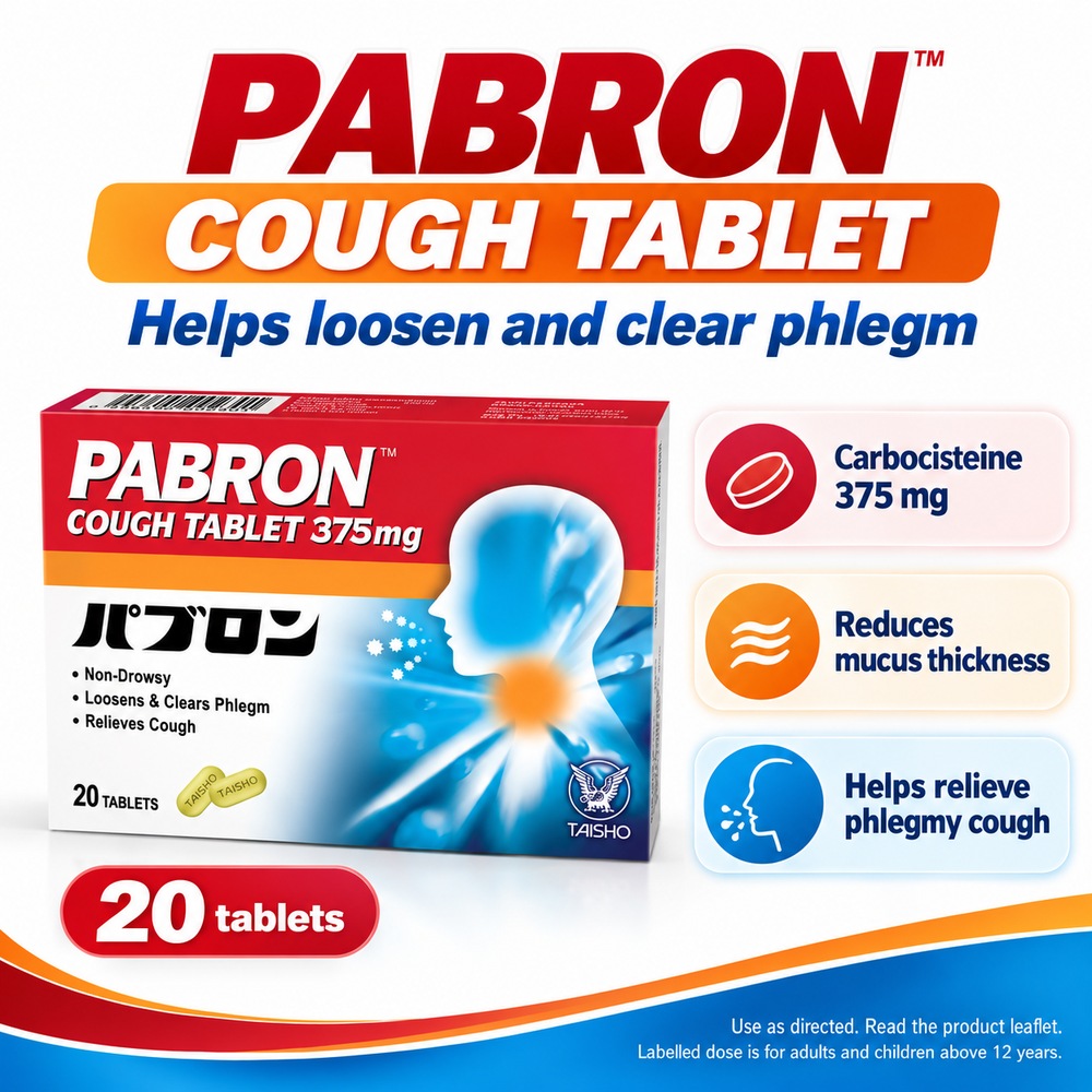 PABRON Cough Tablets 20's with Carbocisteine, Phlegmy Cough Relief, Ubat Kahak, Ubat Batuk