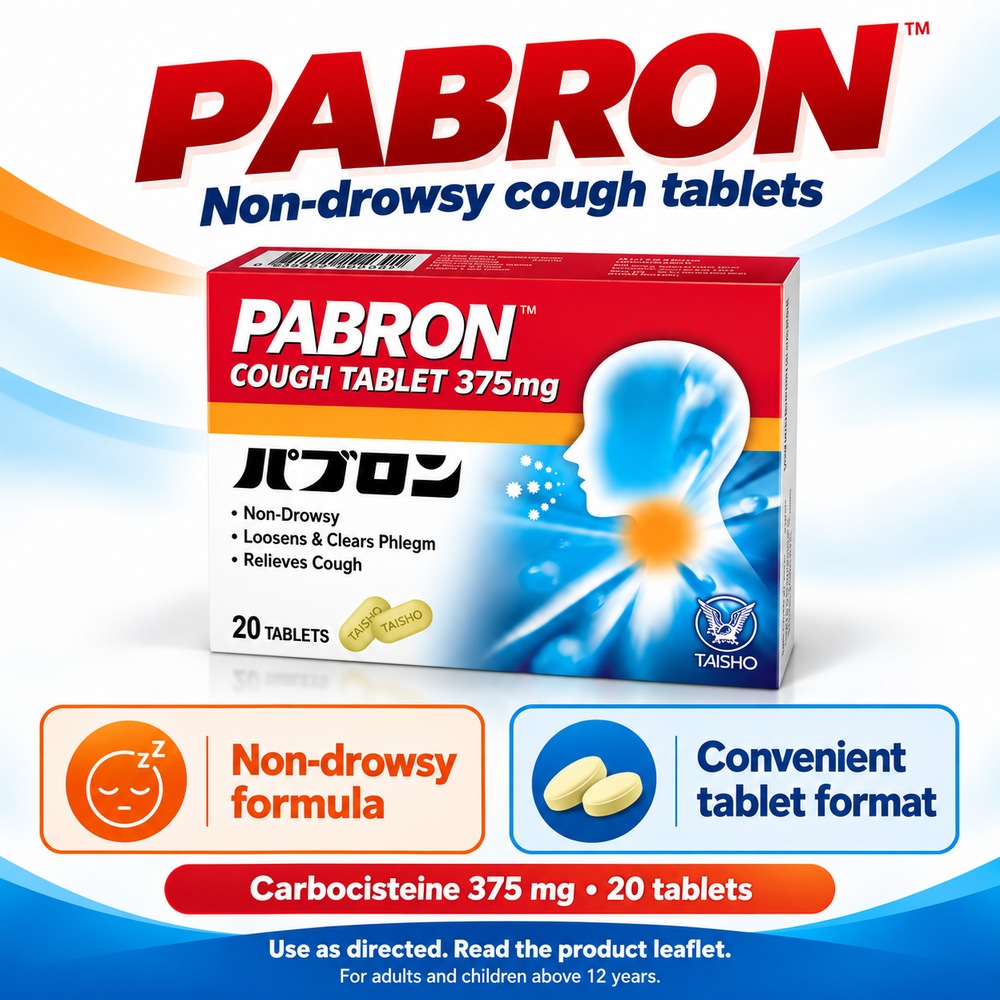 PABRON Cough Tablets 20's with Carbocisteine, Phlegmy Cough Relief, Ubat Kahak, Ubat Batuk