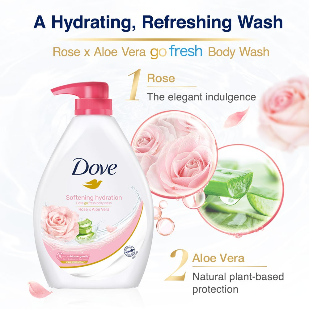 DOVE Bodywash 1L - Softening Hydration Rose & Aloe Vera