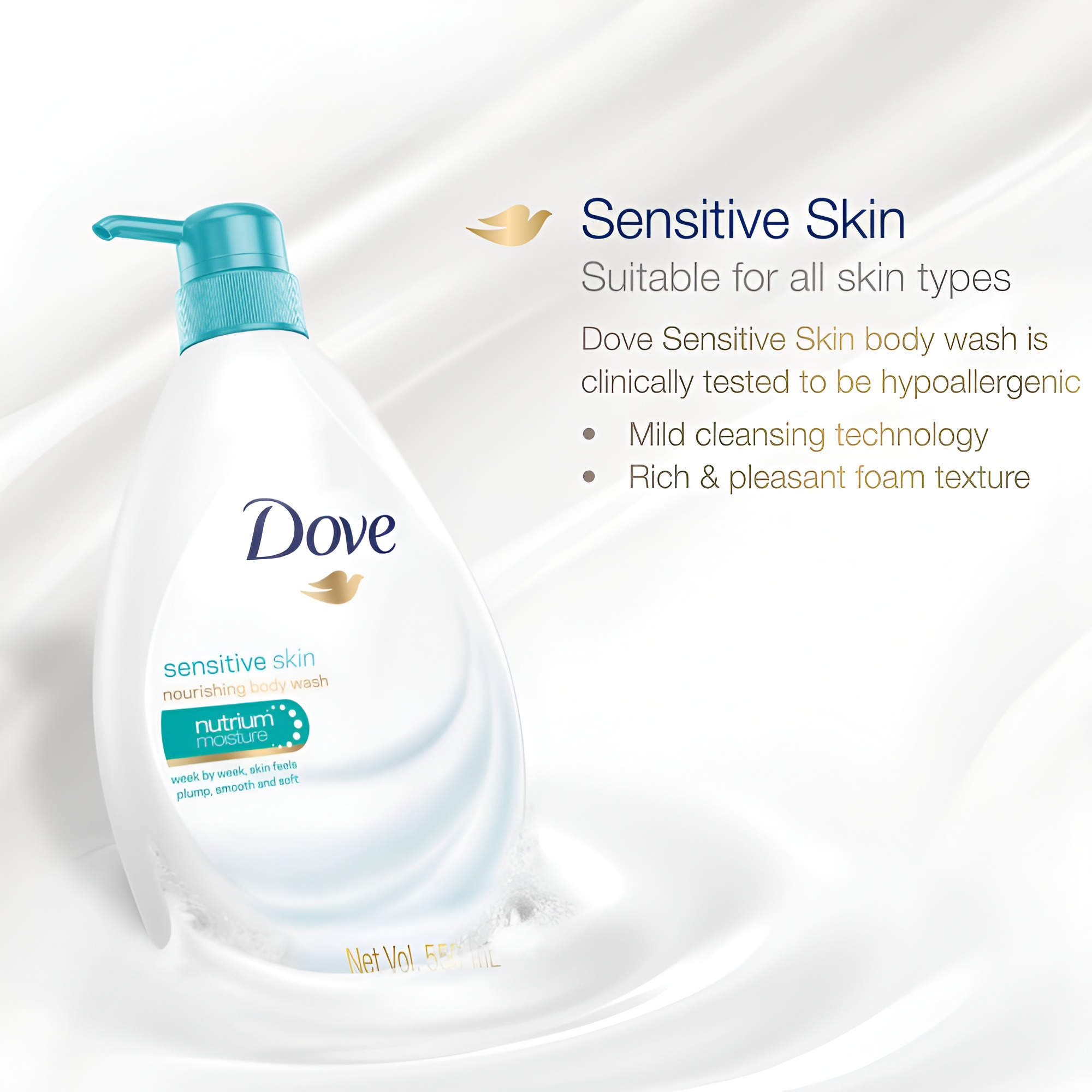 DOVE Bodywash 1L - Sensitive for Gentle Care, Hypoallergenic Bodywash, 温和适合敏感肌肤
