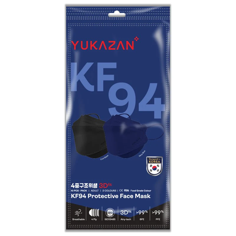 YUKAZAN KF94 Protective Face Mask 10's - Cool Black & Navy Blue
