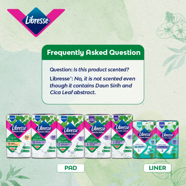 LIBRESSE Odourcare Maxi Wings 24cm 16's, Sanitary Pad, Tuala Wanita