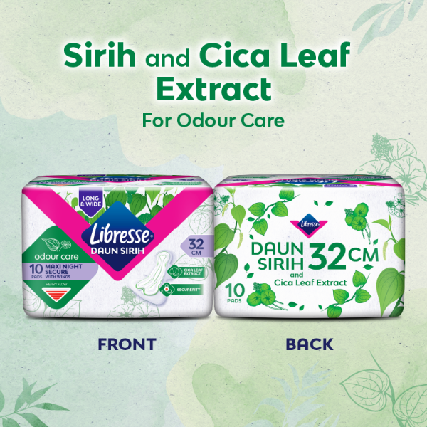LIBRESSE Odourcare Wider Back Night Wing 32cm 10's, Sanitary Pad, Tuala Wanita