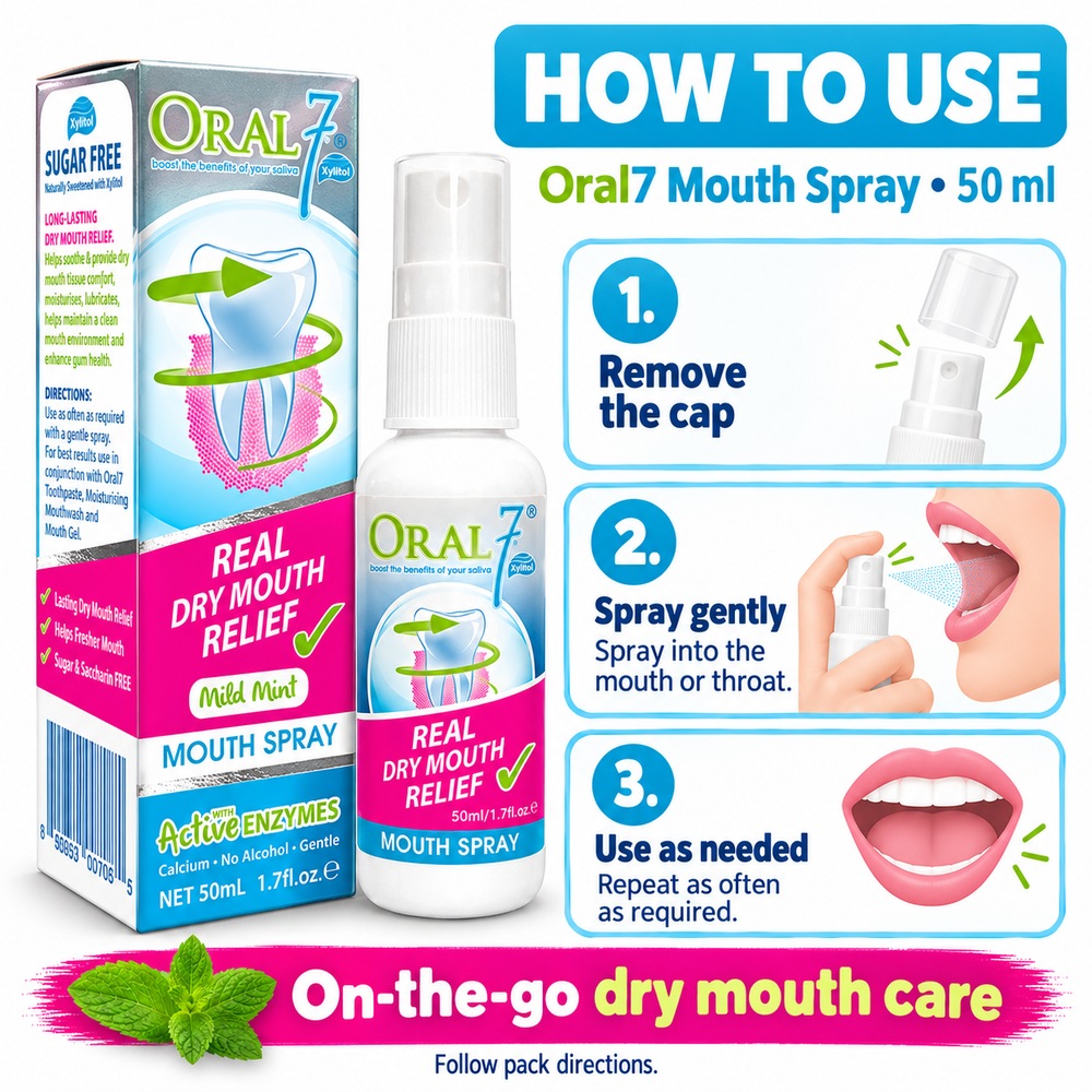 ORAL7 Mouth Spray 50ml Mild Mint with Active Enzyme for Sembur Mulut, Oralseven Mouth Spray