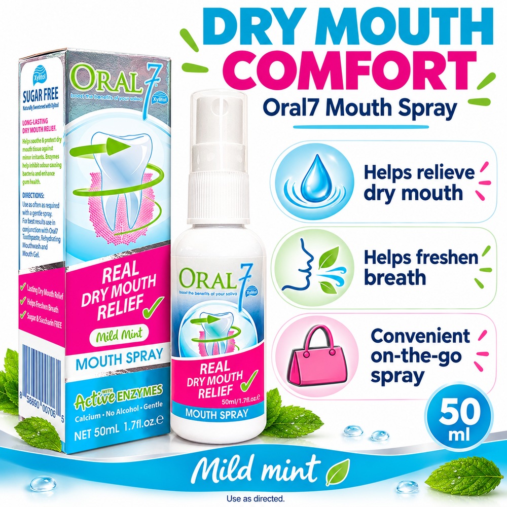 ORAL7 Mouth Spray 50ml Mild Mint with Active Enzyme for Sembur Mulut, Oralseven Mouth Spray
