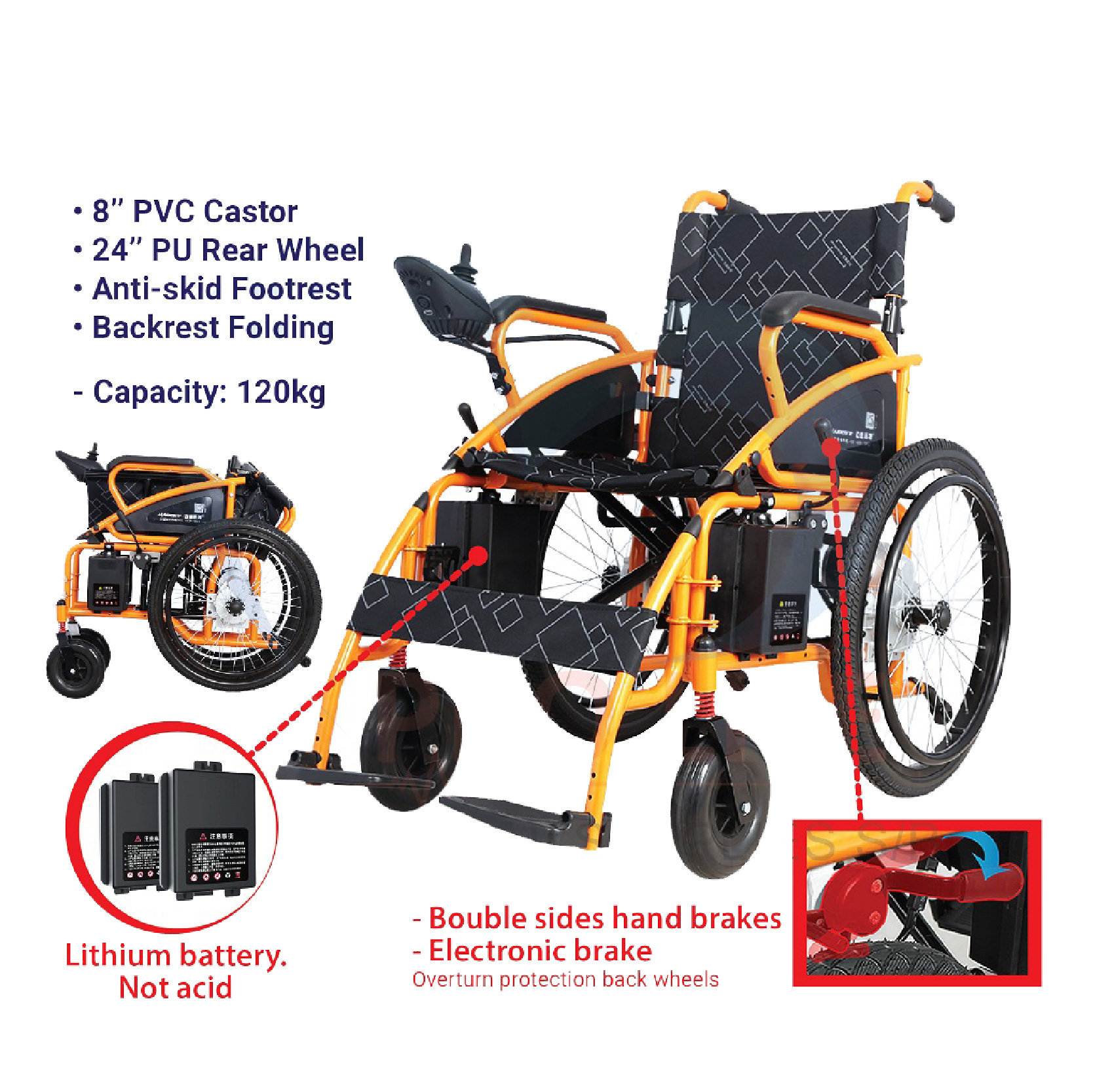 Prolife Electric Wheelchair 24" Wheel (DLY-801B)
