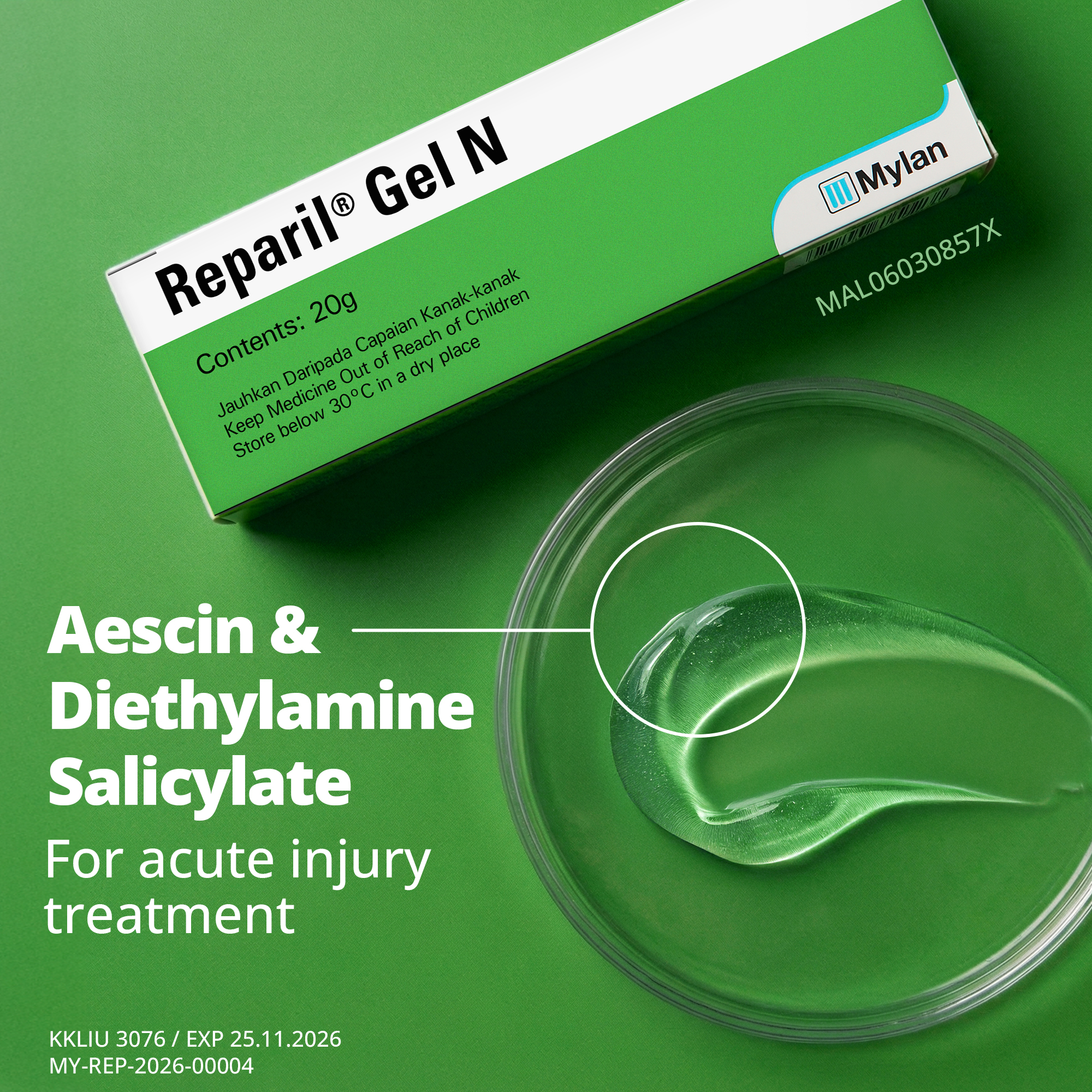 Reparil Gel N, 20g, Reduces Swelling, Inflammation & Pain, Quickly Penetrates to Cool the Painful Area