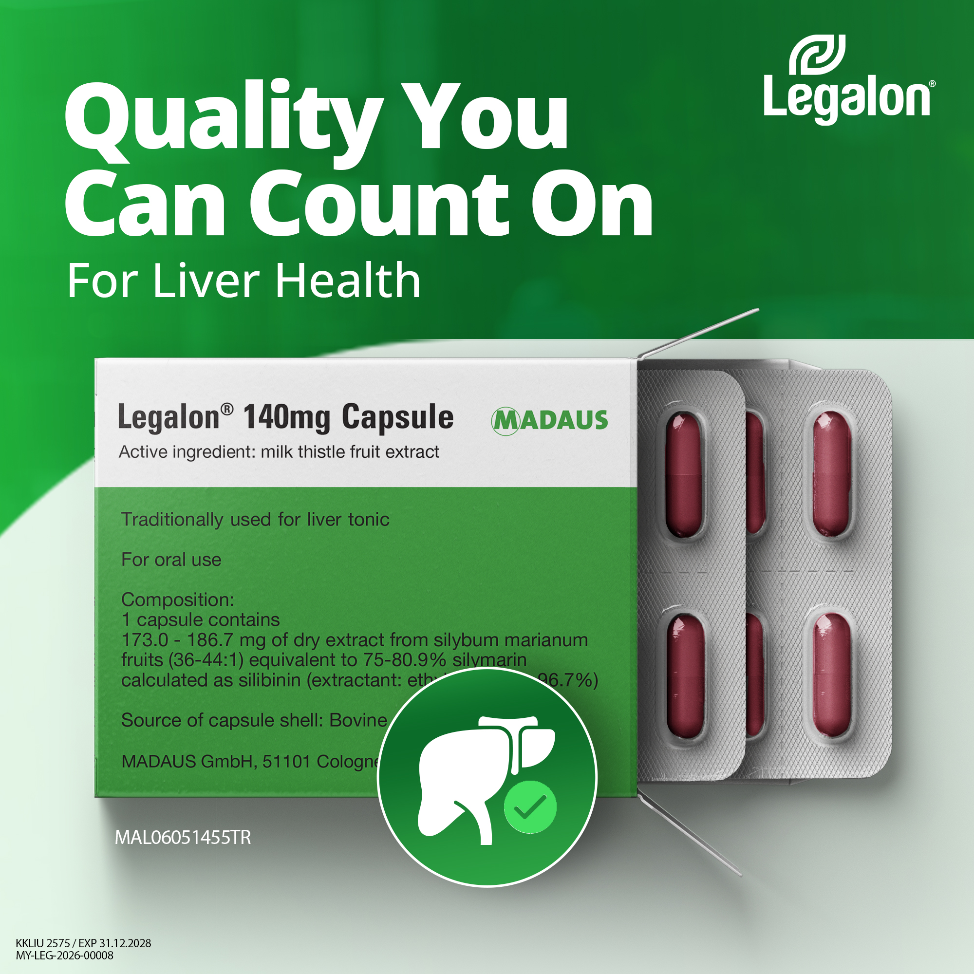 Legalon 140mg Capsules, Pack of 30, Gentle Support for Your Liver, Made with Milk Thistle Extract