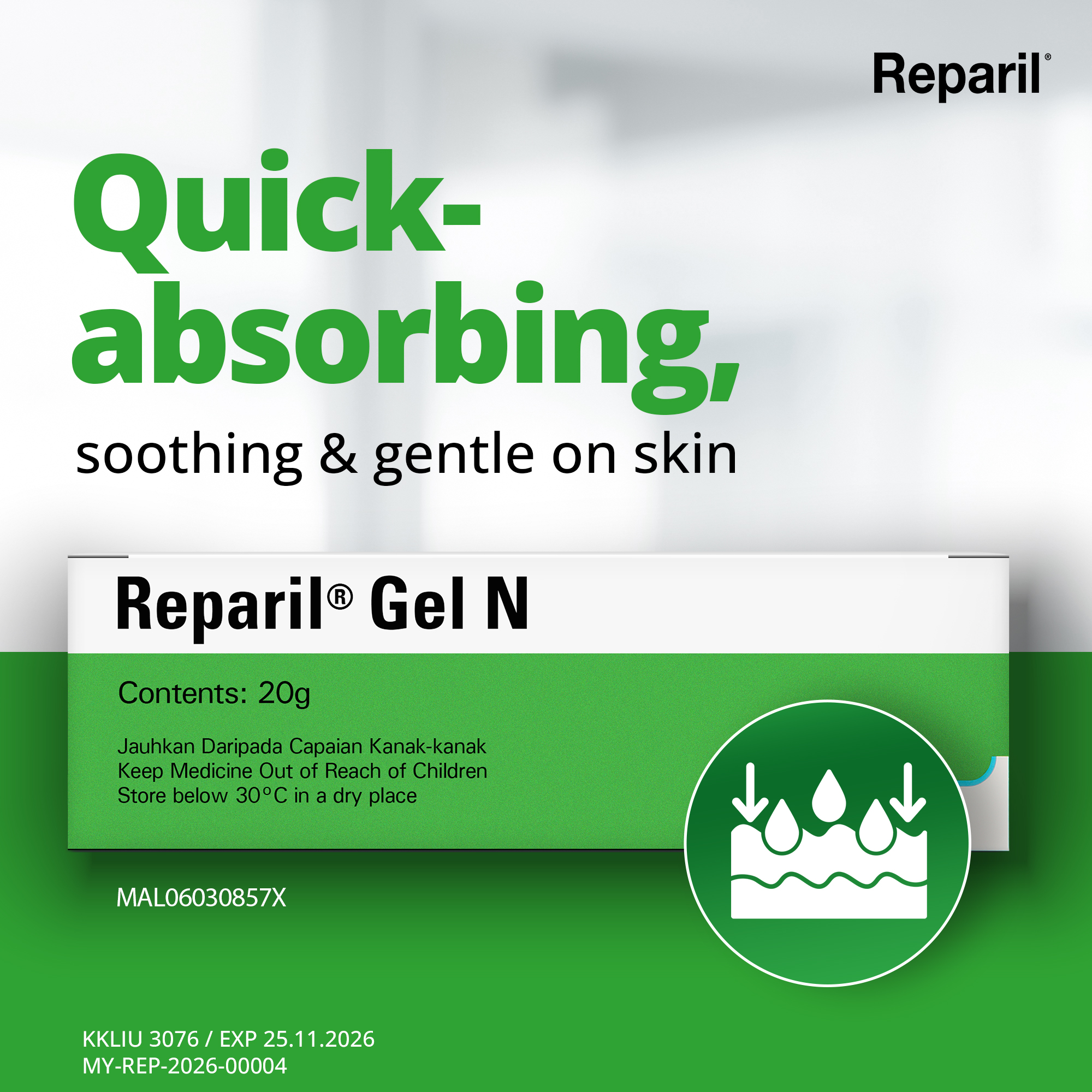 Reparil Gel N, 20g, Reduces Swelling, Inflammation & Pain, Quickly Penetrates to Cool the Painful Area