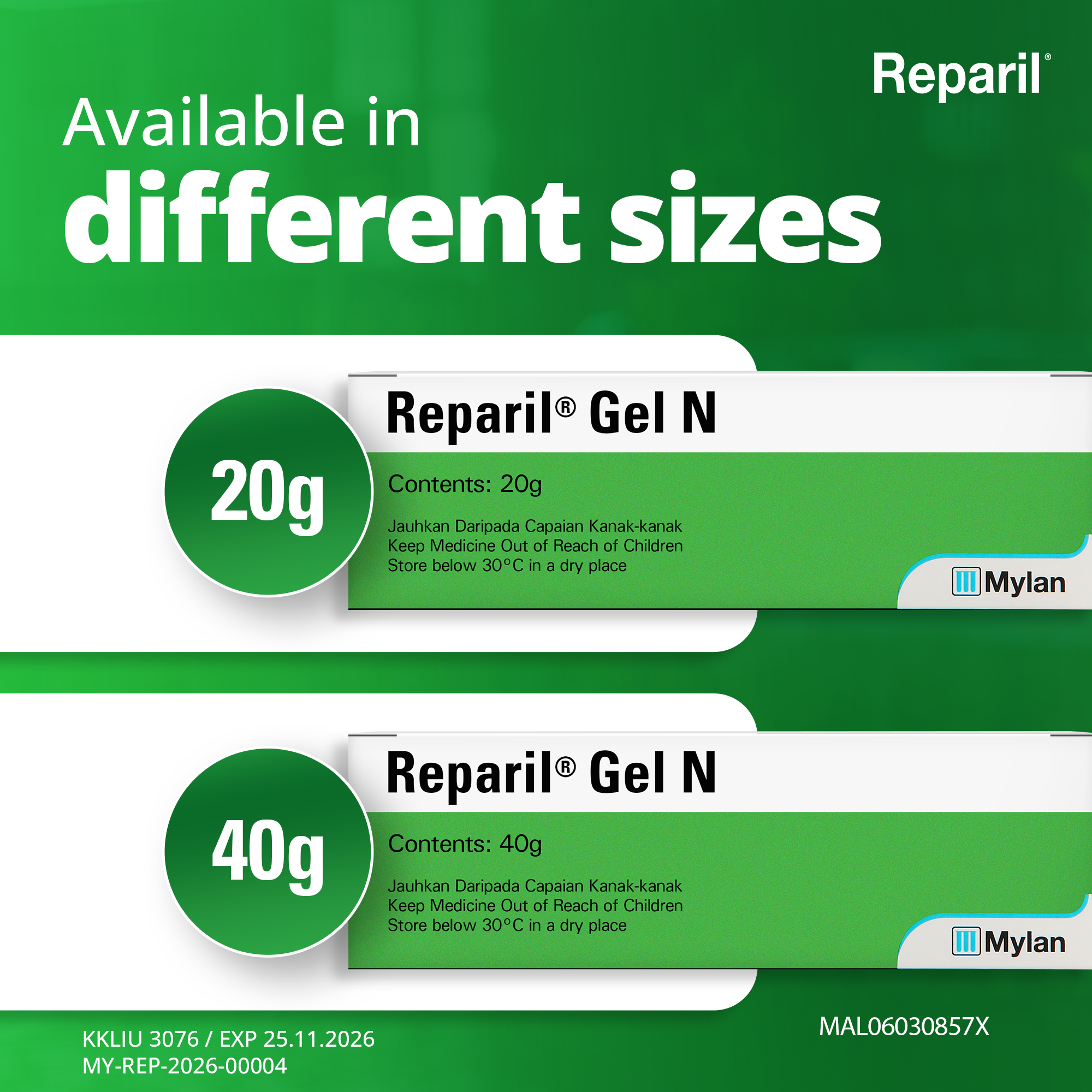 Reparil Gel N, 20g, Reduces Swelling, Inflammation & Pain, Quickly Penetrates to Cool the Painful Area