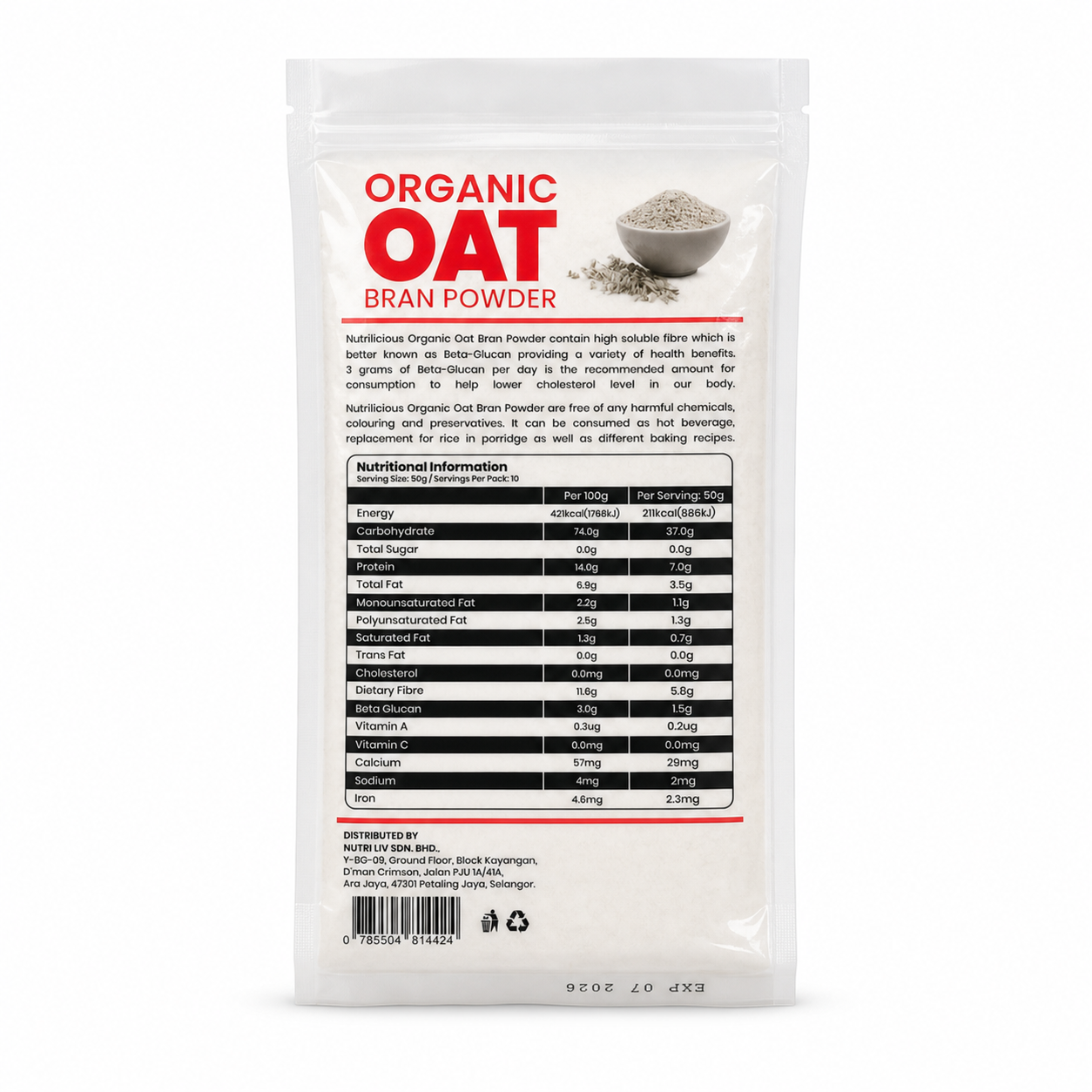 NUTRILICIOUS Organic Oat Bran Powder 500g- Organic Food, Oat , Powder