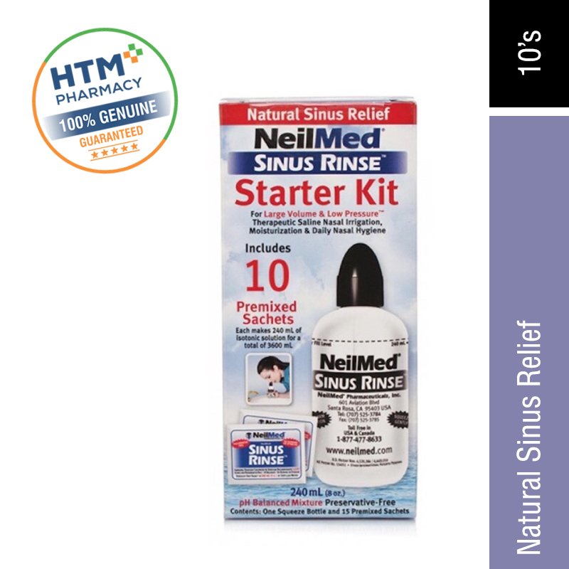 NeilMed Sinus Rinse Starter Kit 240ml Bottle & 10 Premixed Sachets