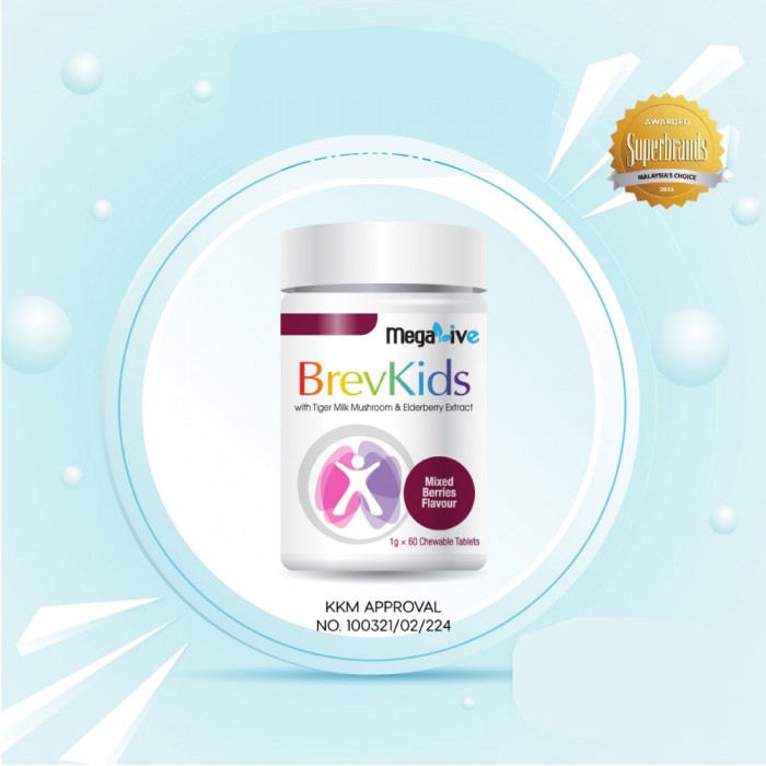 MEGALIVE Brevkids 60's with Tiger Milk Mushroom, Elderberyy, Kids Supplement
