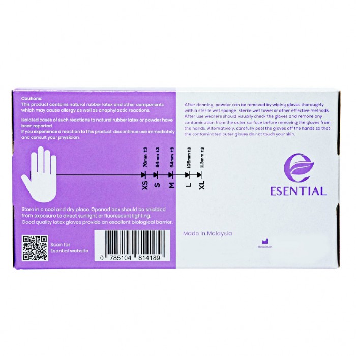 ESENTIAL Latex Powder Disposable Gloves 100's -L size /sarung tangan getah/一次性手套