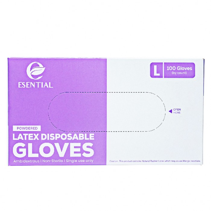 ESENTIAL Latex Powder Disposable Gloves 100's -L size /sarung tangan getah/一次性手套