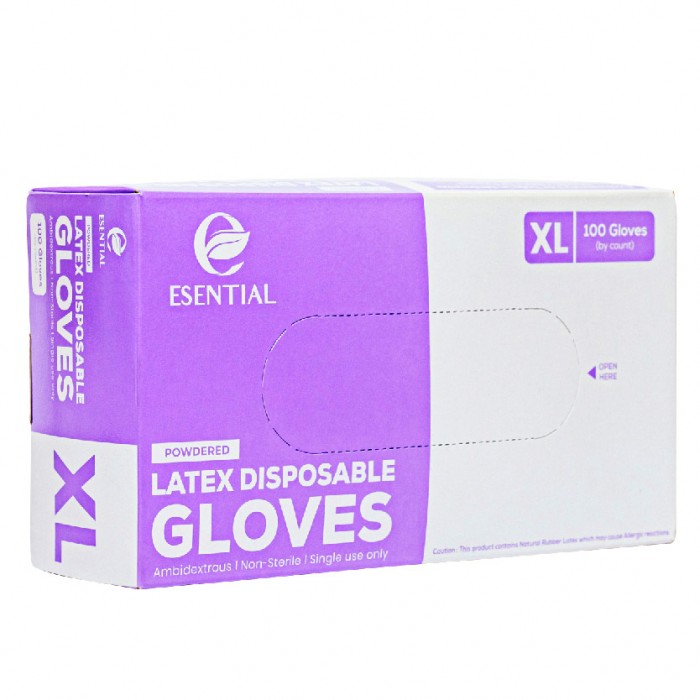 ESENTIAL Latex Powder Disposable Gloves 100's -XL size /sarung tangan getah/一次性手套