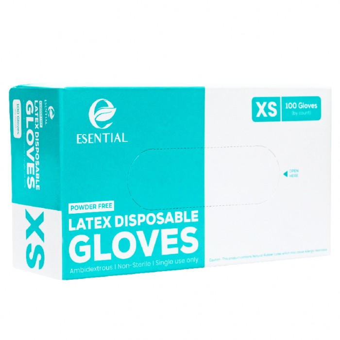 ESENTIAL Latex Powder Free Disposable Gloves 100's -XS size /sarung tangan getah/一次性手套