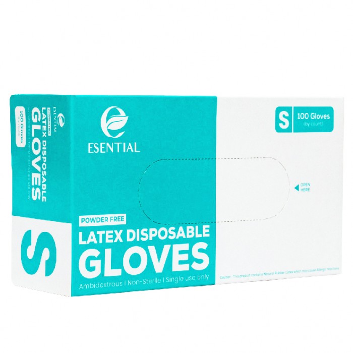 ESENTIAL Latex Powder Free Disposable Gloves 100's -S size /sarung tangan getah/一次性手套