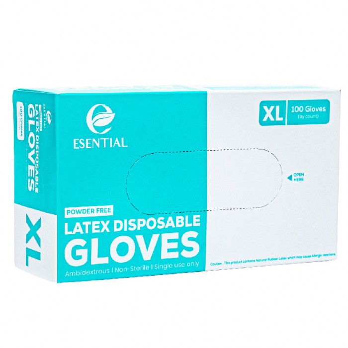 ESENTIAL Latex Powder Free Disposable Gloves 100's -XL size /sarung tangan getah/一次性手套