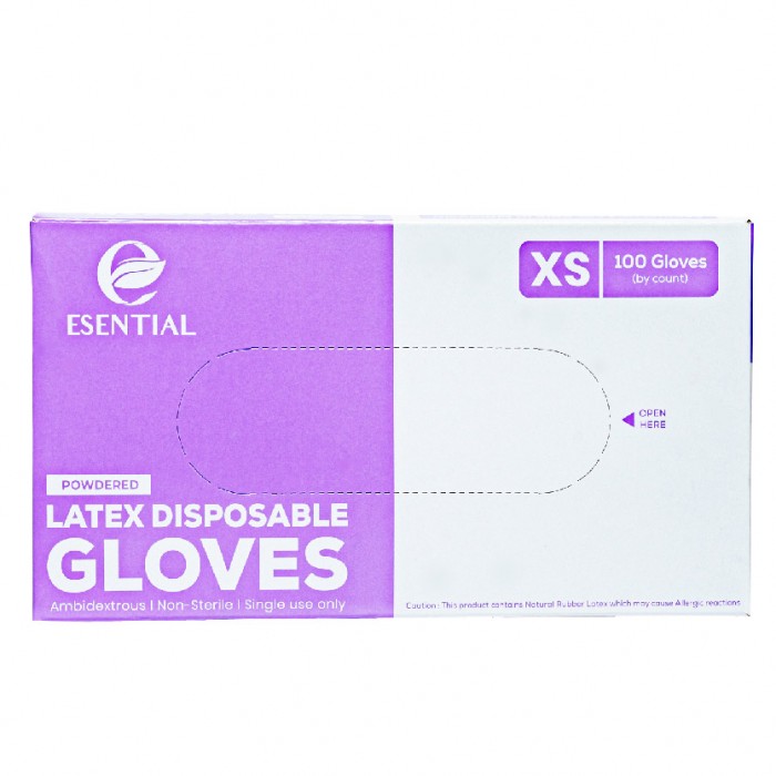 ESENTIAL Latex Powder Disposable Gloves 100's -XS size /sarung tangan getah/一次性手套