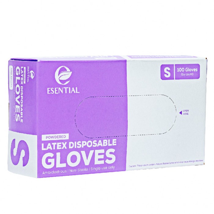 ESENTIAL Latex Powder Disposable Gloves 100's -S size /sarung tangan getah/一次性手套