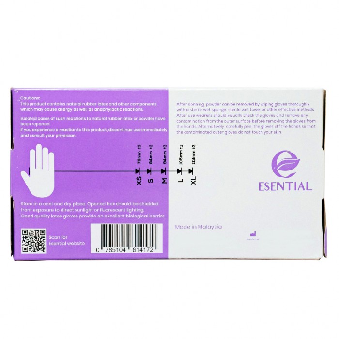 ESENTIAL Latex Powder Disposable Gloves 100's -M size /sarung tangan getah/一次性手套