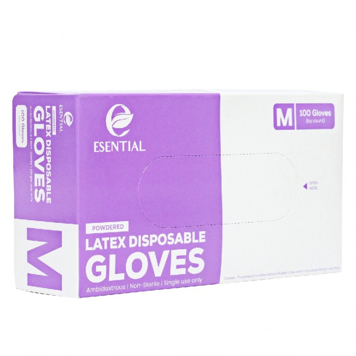 ESENTIAL Latex Powder Disposable Gloves 100's -M size /sarung tangan getah/一次性手套