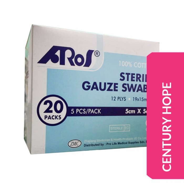 AROS STERILE GAUZE SWABS 5CM X 5CM 5'S X 20