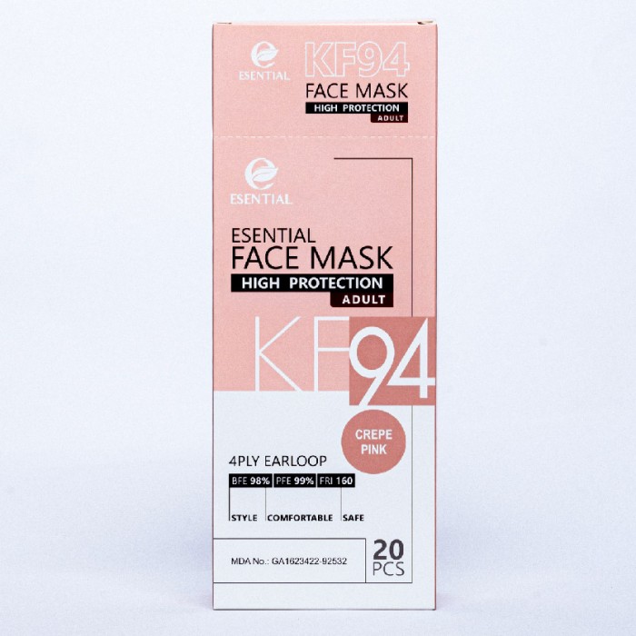 ESENTIAL kf94 20's Classic Elastic Earloop Disposable Face Mask- Crepe Pink / Protection 一次性口罩