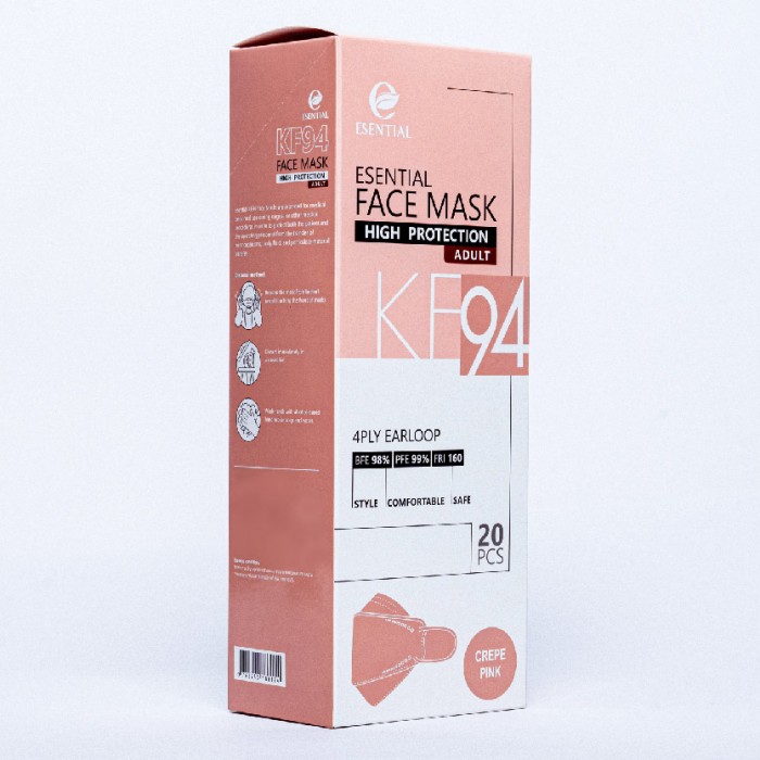 ESENTIAL kf94 20's Classic Elastic Earloop Disposable Face Mask- Crepe Pink / Protection 一次性口罩