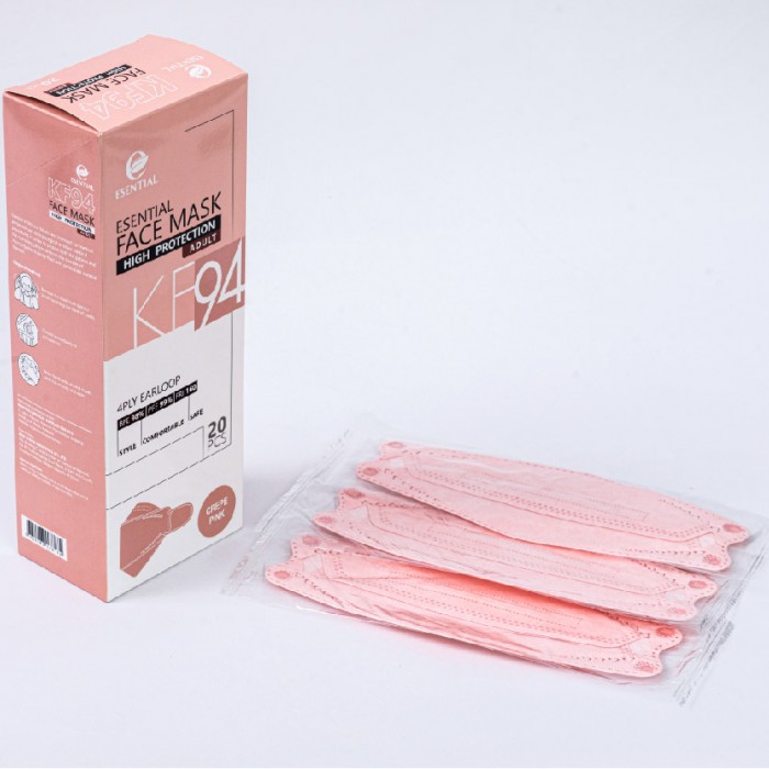 ESENTIAL kf94 20's Classic Elastic Earloop Disposable Face Mask- Crepe Pink / Protection 一次性口罩