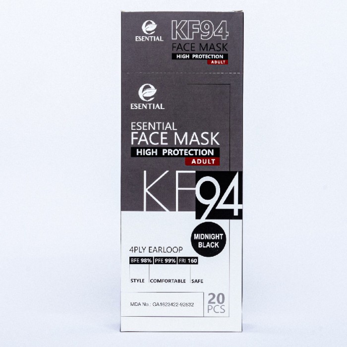 ESENTIAL kf94 20's Classic Elastic Earloop Disposable Face Mask- Midnight Black / Protection 一次性口罩