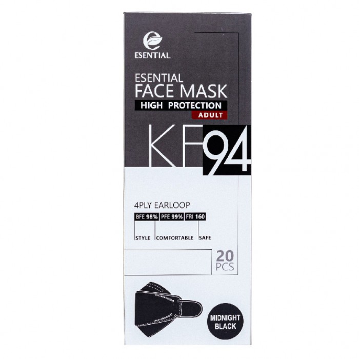 ESENTIAL kf94 20's Classic Elastic Earloop Disposable Face Mask- Midnight Black / Protection 一次性口罩