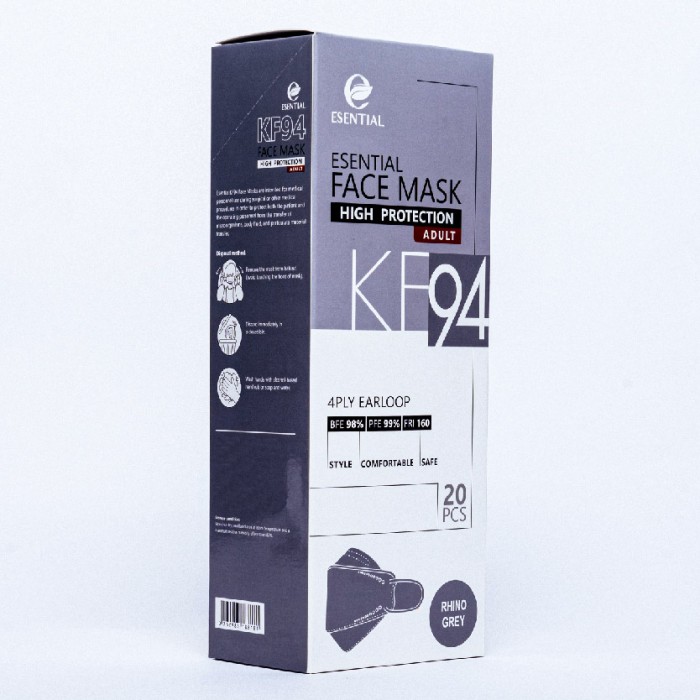 ESENTIAL kf94 20's Classic Elastic Earloop Disposable Face Mask-Rhino Grey / Protection 一次性口罩