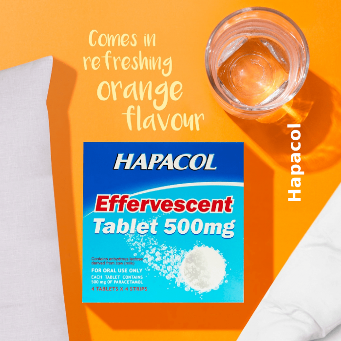 [Online Exclusive] HAPACOL Effervescent Paracetamol Tablet 500mg 4 x 4's