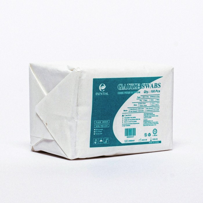 ESENTIAL Disposable Pure Cotton Gauze Swabs 100's 5cm x5cm -Plaster Gauze for wound dressing /非无菌纱布