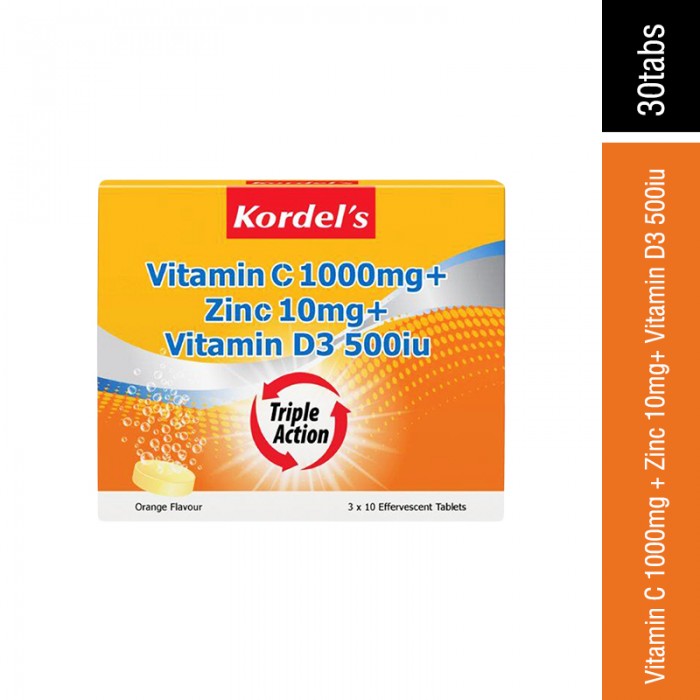 KORDEL'S VIT C 1000MG+ ZINC 10MG+VIT D3 500IU EFF TAB 3X10'S