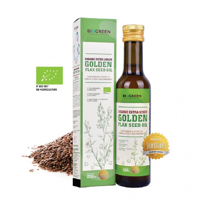 BIOGREEN Organic Extra Virgin Golden Flaxseed Oil 250ml