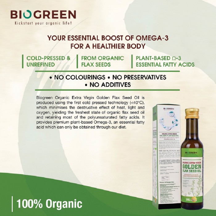 BIOGREEN Organic Extra Virgin Golden Flaxseed Oil 250ml