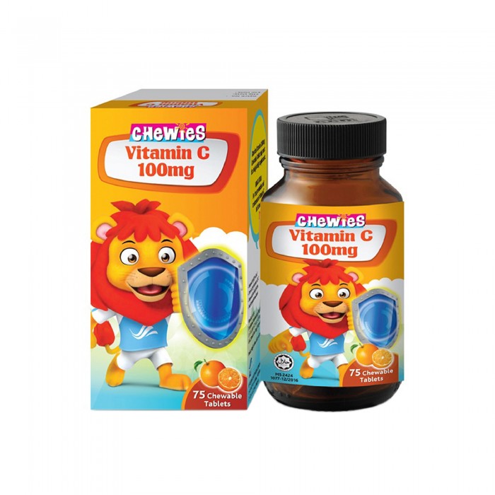 CHEWIES Vitamin C 100mg 75's - Orange for Kids, Vitamin C Chewable for Immune Booster, Vitamin C Supplement, 维生素c