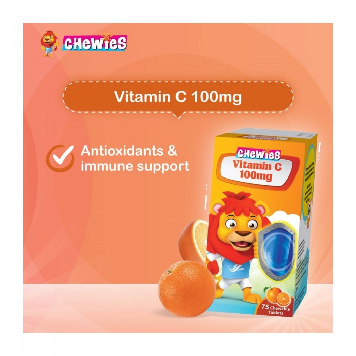 CHEWIES Vitamin C 100mg 75's - Orange for Kids, Vitamin C Chewable for Immune Booster, Vitamin C Supplement, 维生素c