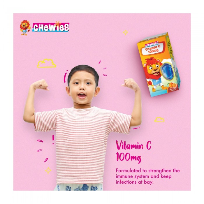 CHEWIES Vitamin C 100mg 75's - Orange for Kids, Vitamin C Chewable for Immune Booster, Vitamin C Supplement, 维生素c