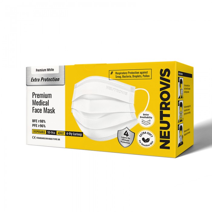 NEUTROVIS MEDICAL FACE MASK 4PLY - PREMIUM WHITE (EXTRA SOFT) 50'S