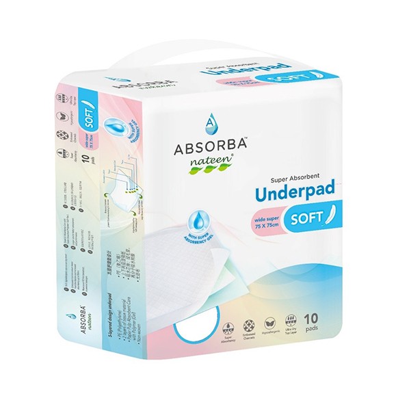 ABSORBA NATEEN SOFT UNDERPAD (75CMX75CM) 10’S | ULTIMATE PROTECTION