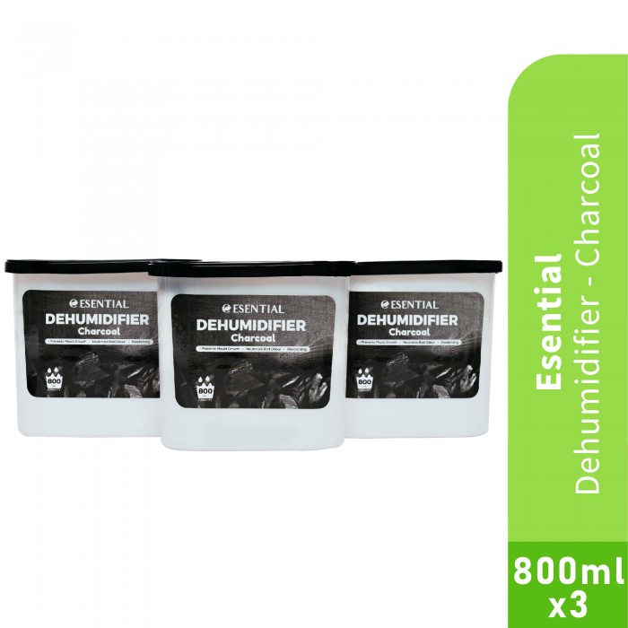 ESENTIAL Charcoal Dehumidifier 800ml X 3's for Prevent Mould, Bad Odour, Dehumidifier Moistur Absorber